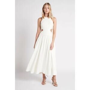 Aje Introspect Ivory White Cut Out Pleated Linen Blend A-Line Midi Dress Size 8